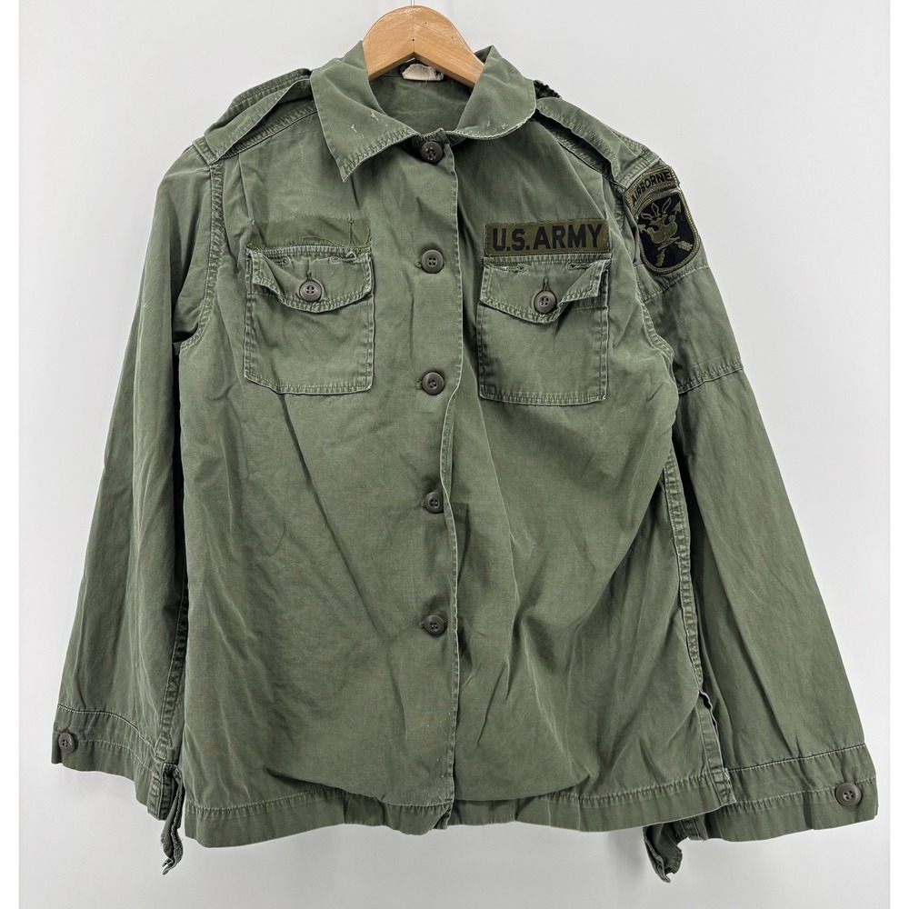 US Army Coat Cotton Green Poplin Utility OG 107 Vietnam Womens Shirt Airborne 14